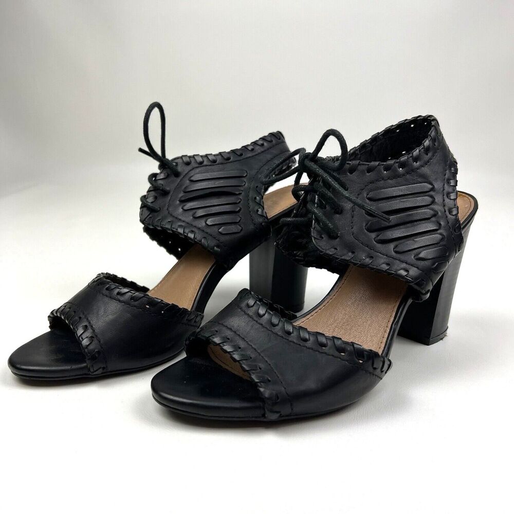 RESTRICTED Open Toe Heel Shoe Braided Tie Lace Up Moto Biker Women's 7.5